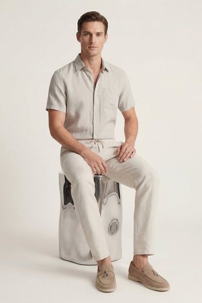 Trento de Luna Bellucci, conjunto de lino para hombre en beige/beige