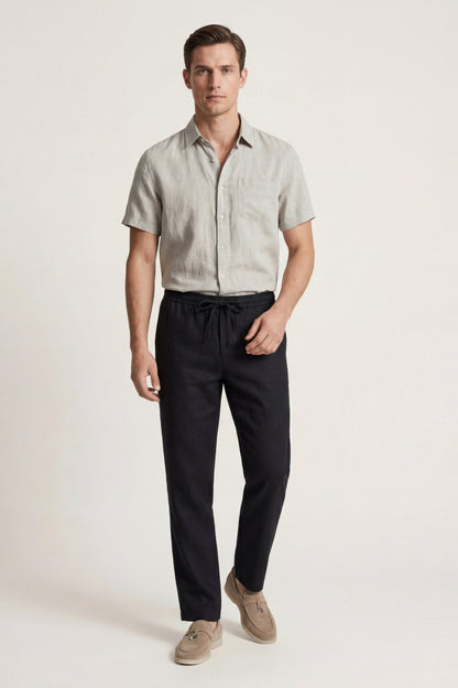 Trento de Luna Bellucci, conjunto de lino para hombre en beige/negro