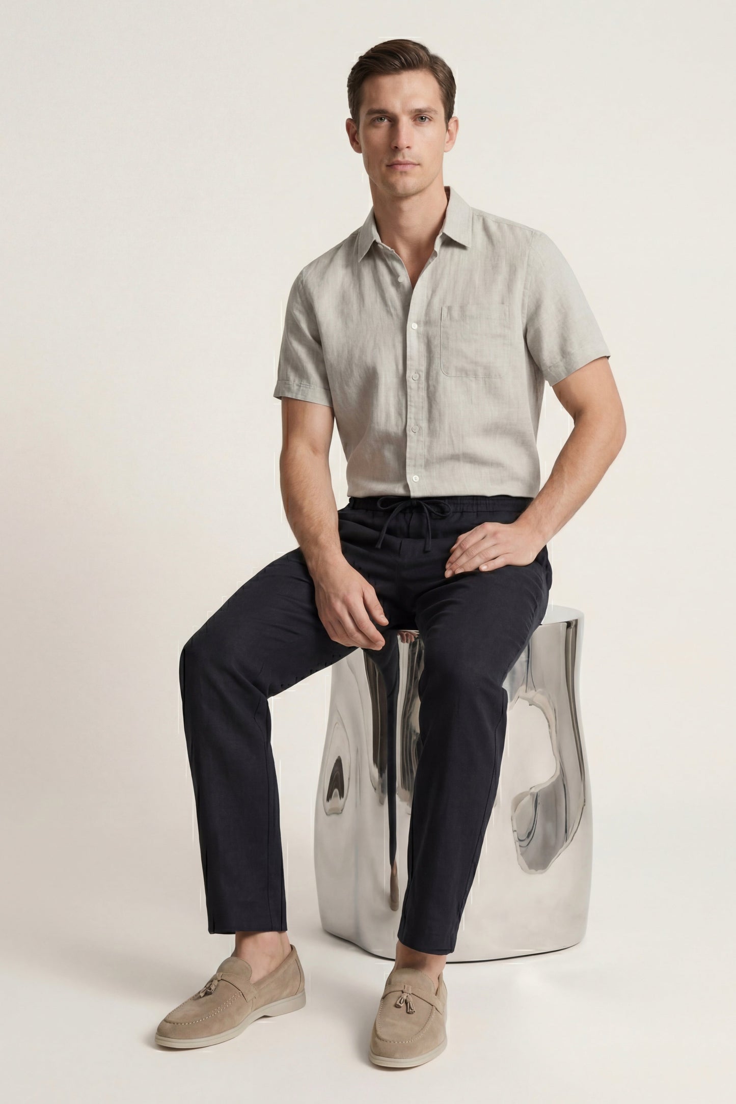 Trento de Luna Bellucci, conjunto de lino para hombre en beige/negro
