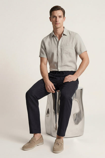Trento de Luna Bellucci, conjunto de lino para hombre en beige/negro