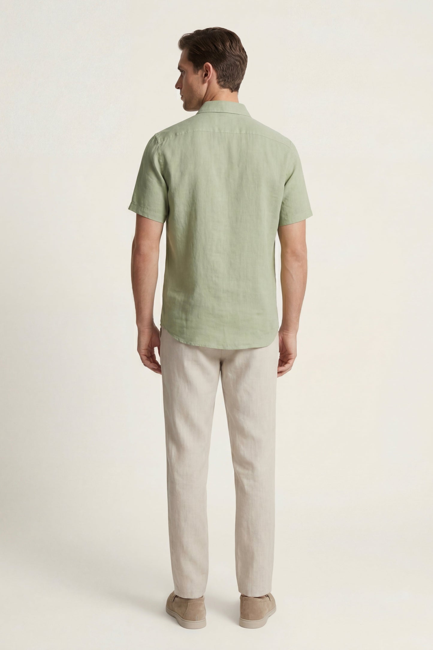 Trento de Luna Bellucci, conjunto de lino para hombre en verde menta/beige