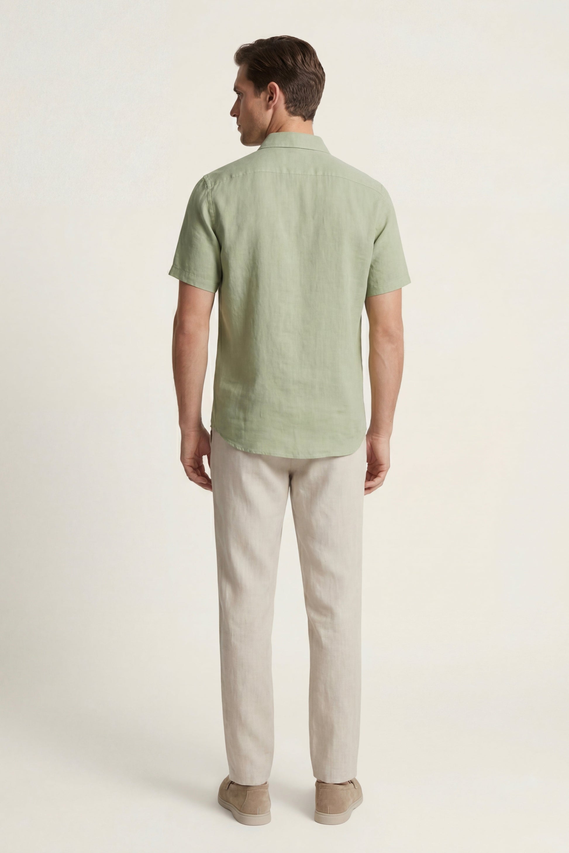 Trento de Luna Bellucci, conjunto de lino para hombre en verde menta/beige