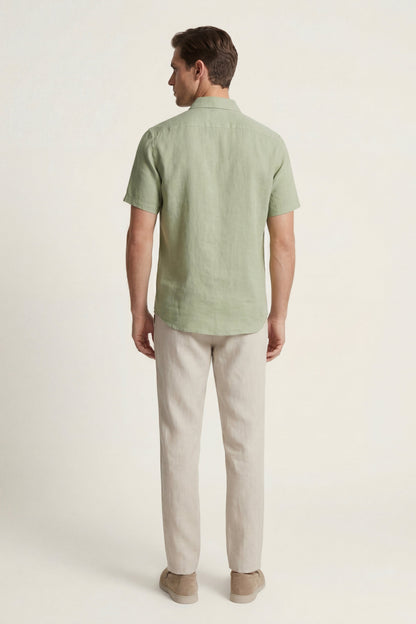 Trento de Luna Bellucci, conjunto de lino para hombre en verde menta/beige