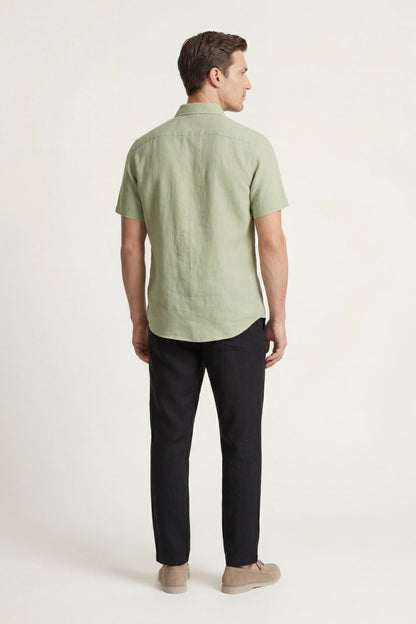 Trento de Luna Bellucci, conjunto de lino para hombre en verde menta/negro