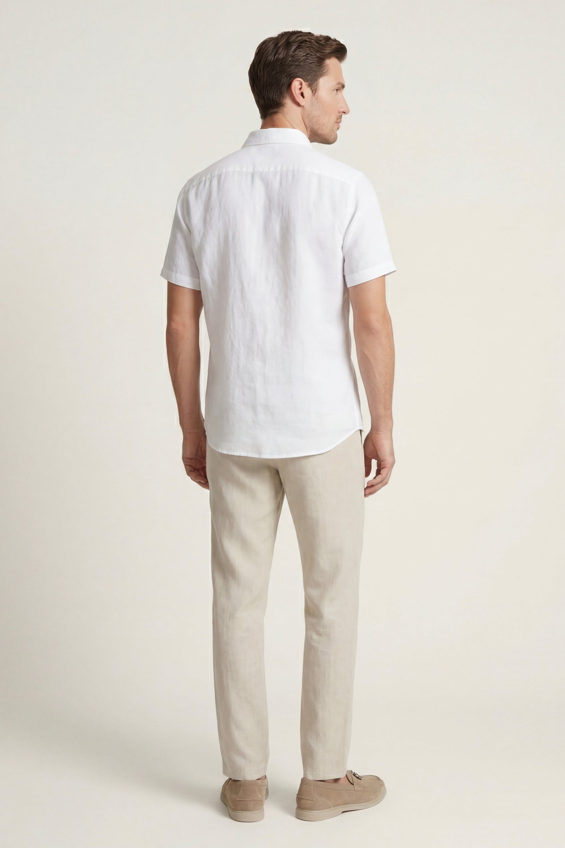 Trento de Luna Bellucci, conjunto de lino para hombre en blanco/beige