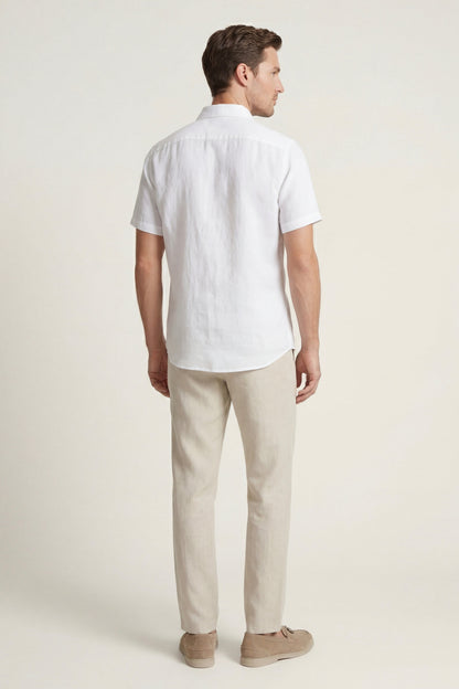 Trento de Luna Bellucci, conjunto de lino para hombre en blanco/beige