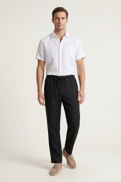 Trento de Luna Bellucci, conjunto de lino para hombre en blanco/negro