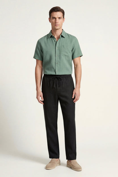 Trento de Luna Bellucci, conjunto de lino para hombre en verde/negro