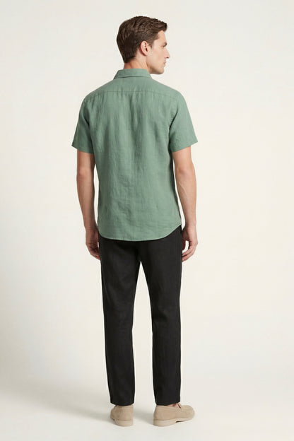 Trento de Luna Bellucci, conjunto de lino para hombre en verde/negro