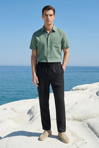 Trento de Luna Bellucci, conjunto de lino para hombre en verde/negro