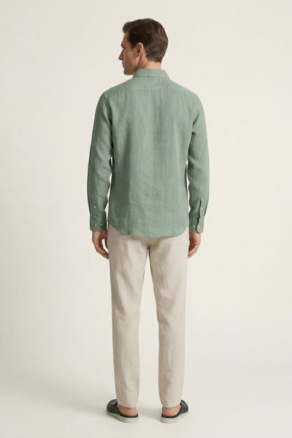 Pisa de Luna Bellucci, conjunto de lino de manga larga para hombre en verde/beige