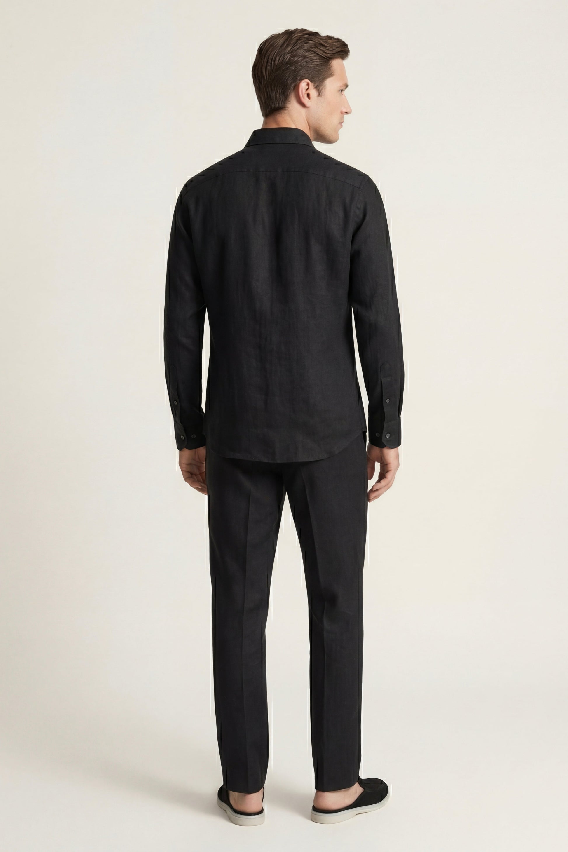 Pisa de Luna Bellucci, conjunto de lino de manga larga para hombre en negro/negro