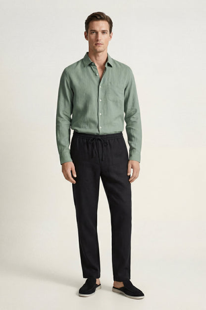 Pisa de Luna Bellucci, conjunto de lino de manga larga para hombre en verde/negro