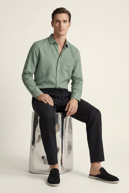 Pisa de Luna Bellucci, conjunto de lino de manga larga para hombre en verde/negro