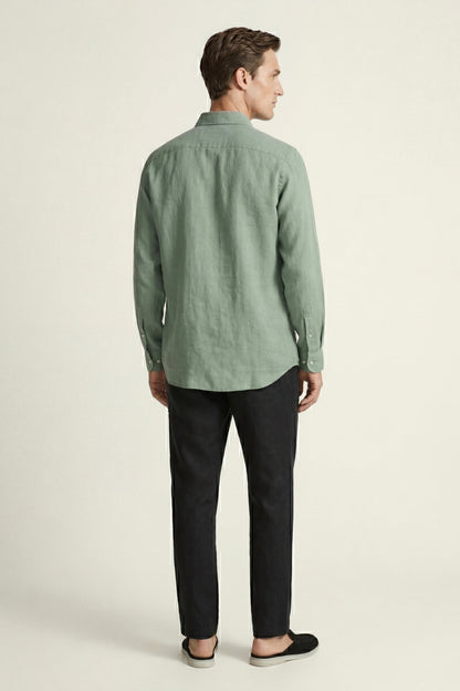 Pisa de Luna Bellucci, conjunto de lino de manga larga para hombre en verde/negro