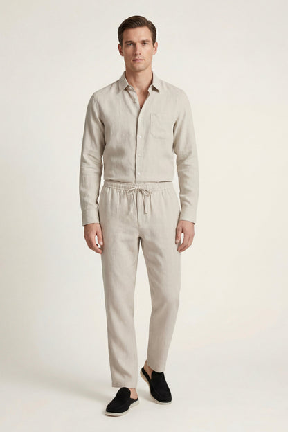 Pisa de Luna Bellucci, conjunto de lino de manga larga para hombre en beige/beige