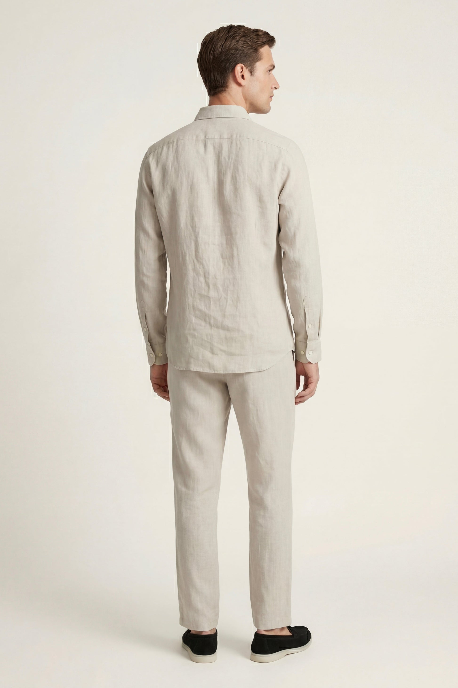 Pisa de Luna Bellucci, conjunto de lino de manga larga para hombre en beige/beige