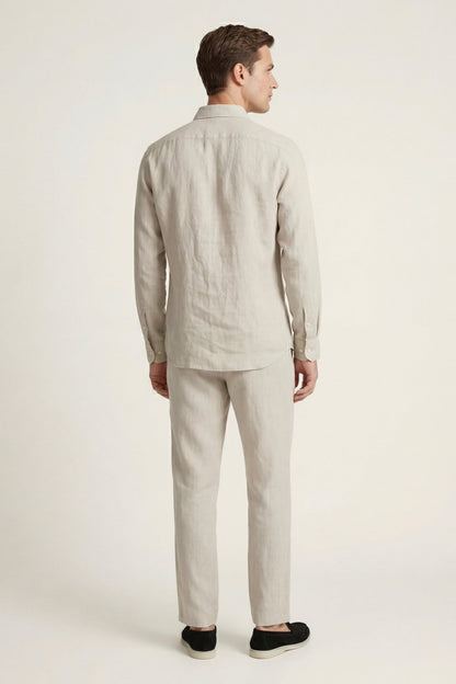 Pisa de Luna Bellucci, conjunto de lino de manga larga para hombre en beige/beige
