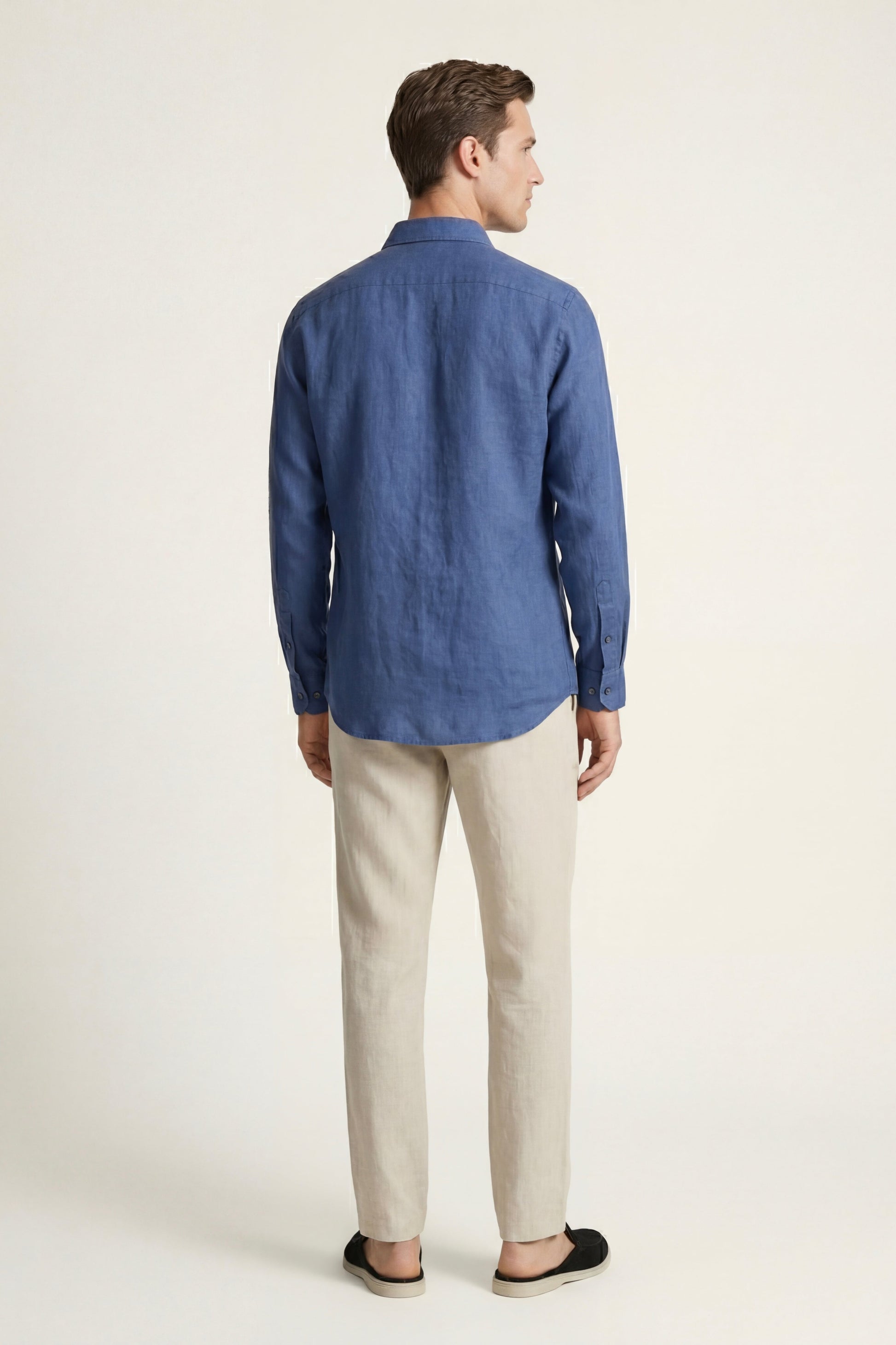 Pisa de Luna Bellucci, conjunto de lino de manga larga para hombre en azul/beige