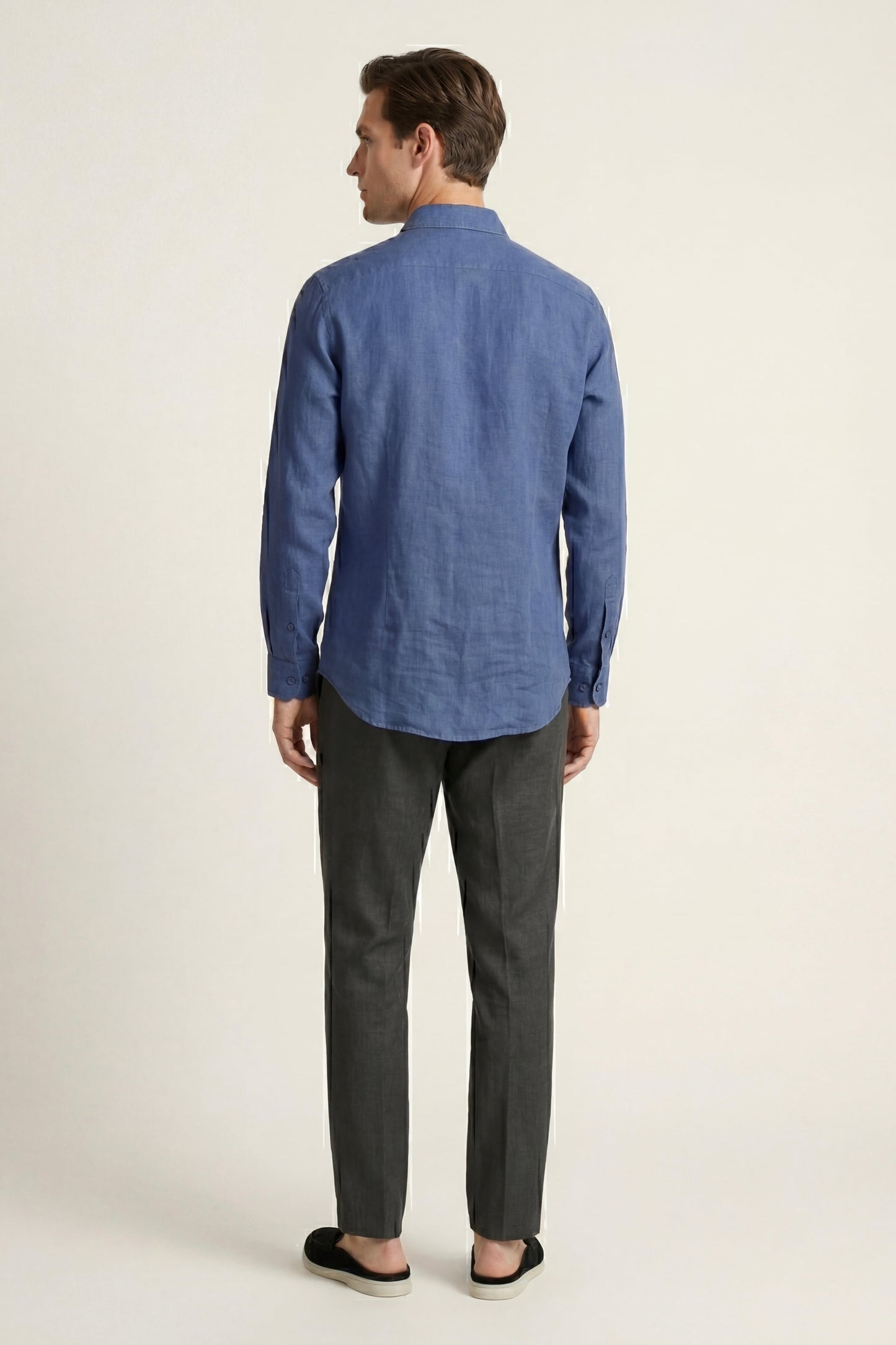Pisa de Luna Bellucci, conjunto de lino de manga larga para hombre en azul/negro