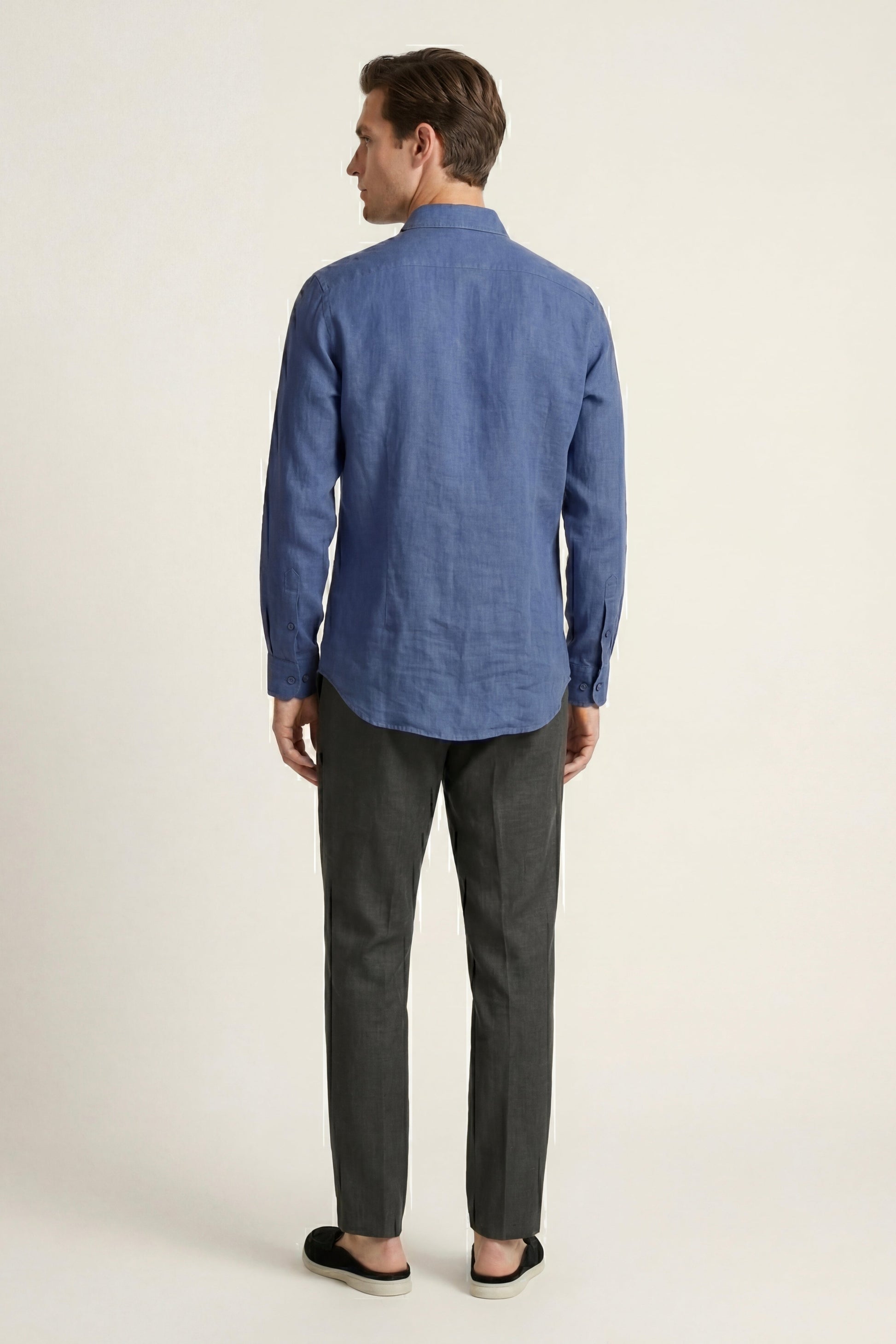 Pisa de Luna Bellucci, conjunto de lino de manga larga para hombre en azul/negro