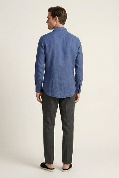 Pisa de Luna Bellucci, conjunto de lino de manga larga para hombre en azul/negro