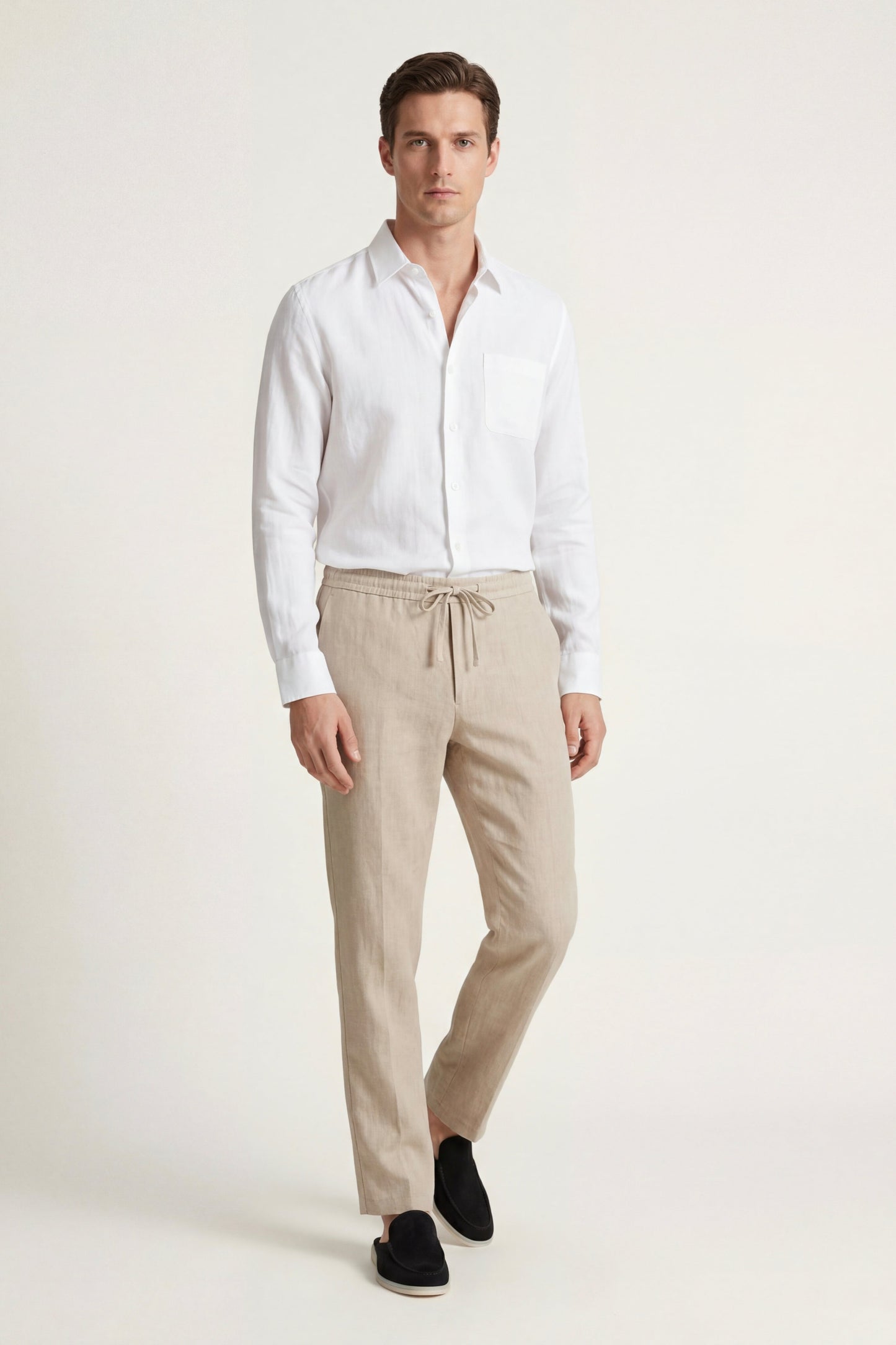 Pisa de Luna Bellucci, conjunto de lino de manga larga para hombre en blanco/beige