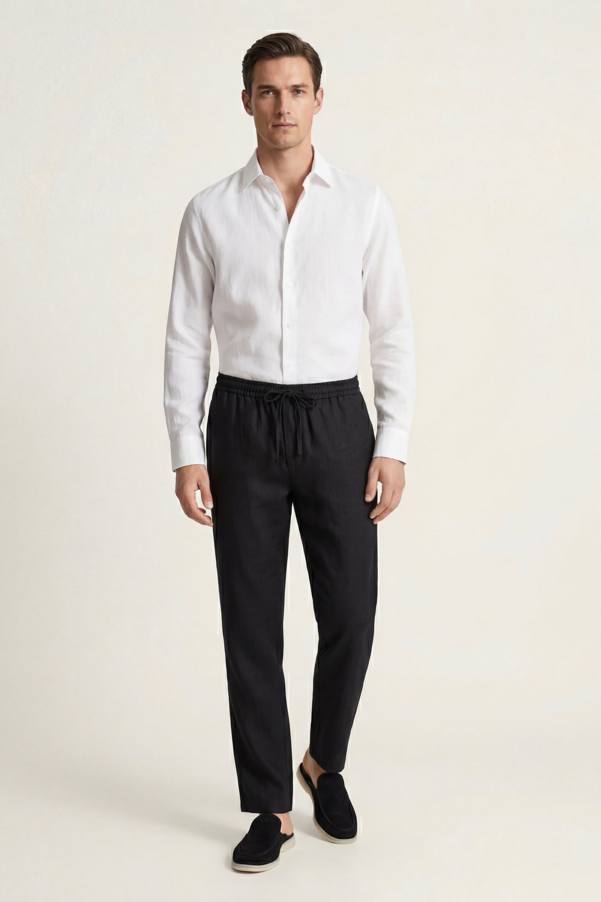 Pisa de Luna Bellucci, conjunto de lino de manga larga para hombre en blanco/negro