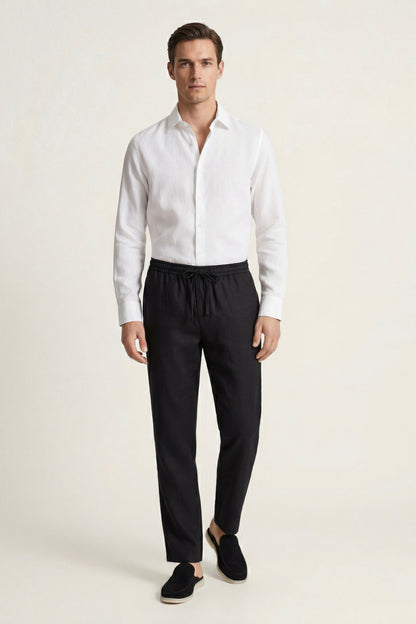 Pisa de Luna Bellucci, conjunto de lino de manga larga para hombre en blanco/negro