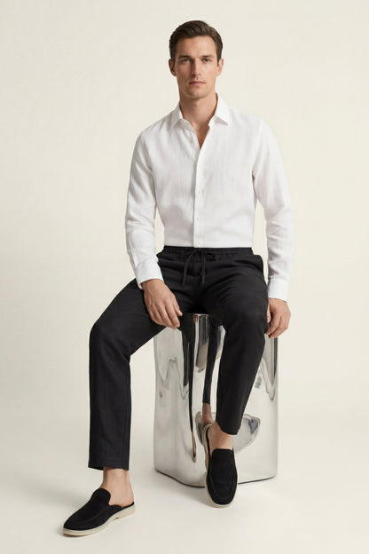 Pisa de Luna Bellucci, conjunto de lino de manga larga para hombre en blanco/negro