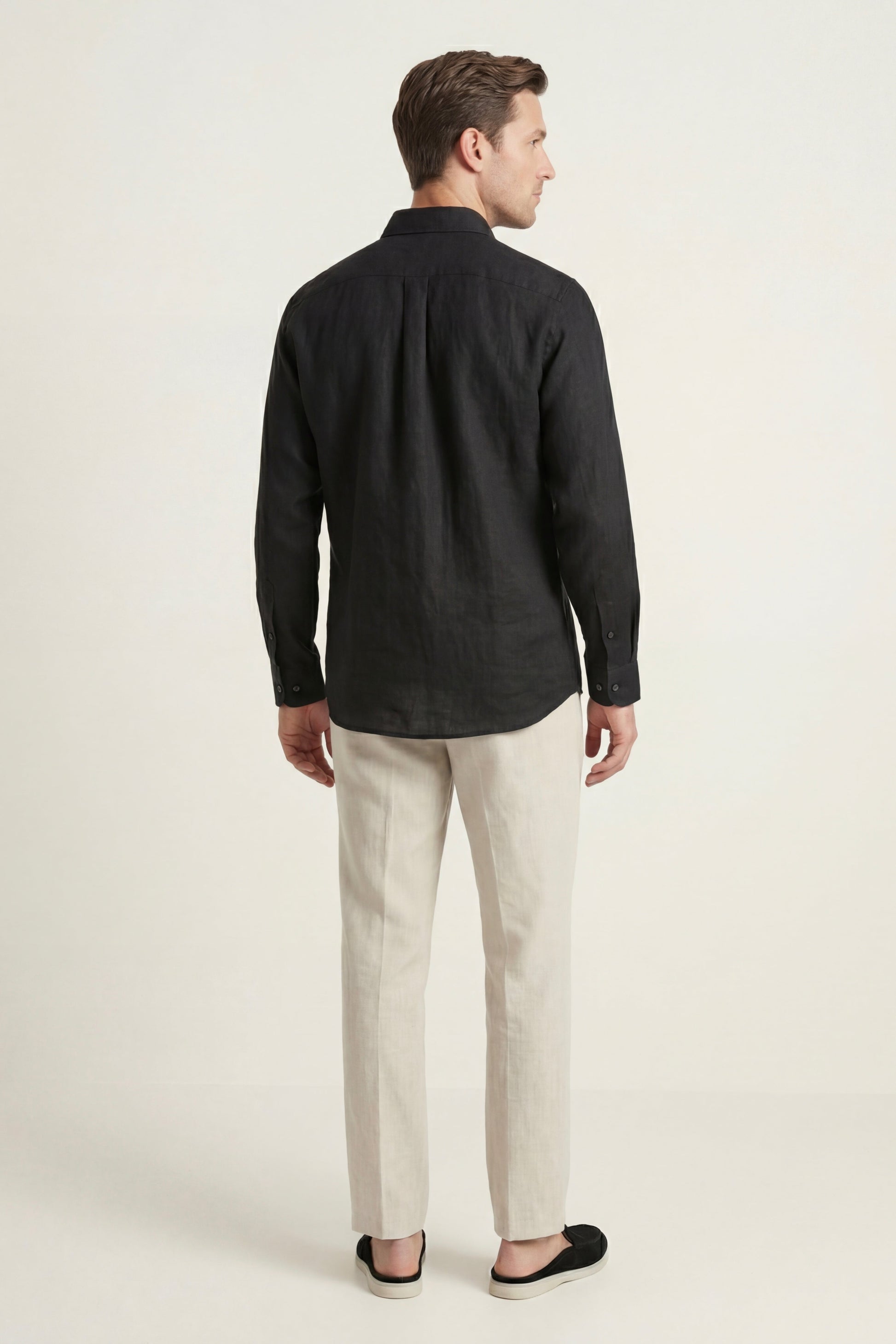 Pisa de Luna Bellucci, conjunto de lino de manga larga para hombre en negro/beige