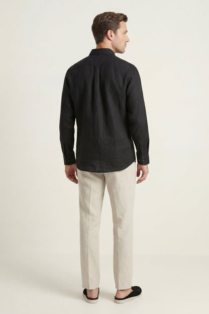 Pisa de Luna Bellucci, conjunto de lino de manga larga para hombre en negro/beige