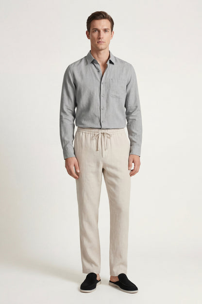 Pisa de Luna Bellucci, conjunto de lino de manga larga para hombre en gris/beige