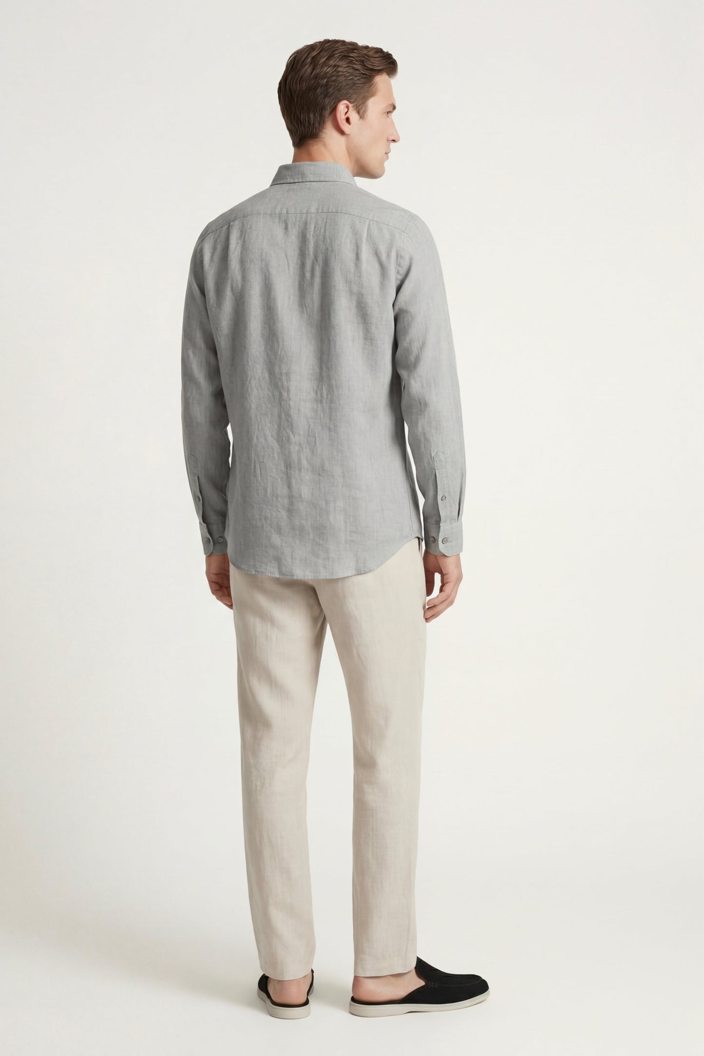 Pisa de Luna Bellucci, conjunto de lino de manga larga para hombre en gris/beige