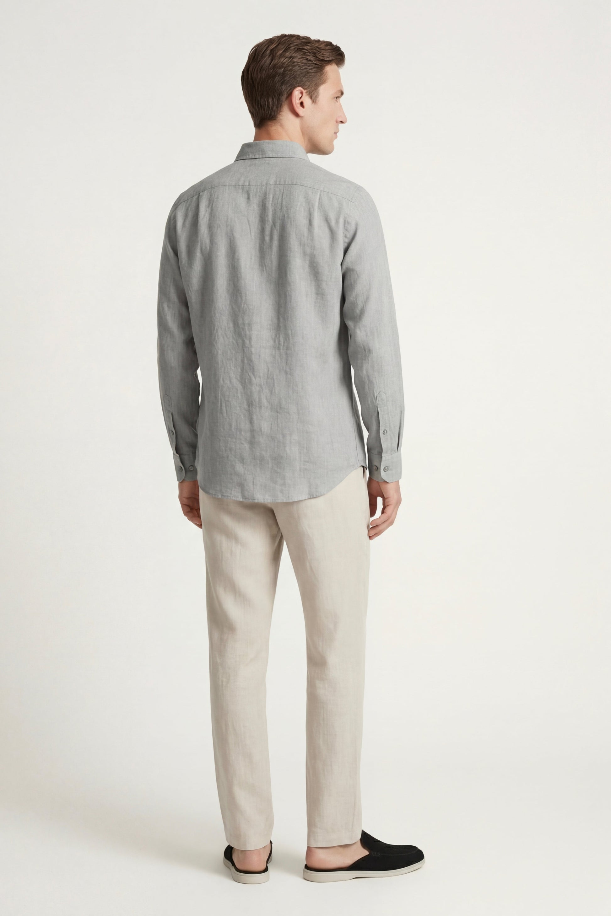 Pisa de Luna Bellucci, conjunto de lino de manga larga para hombre en gris/beige