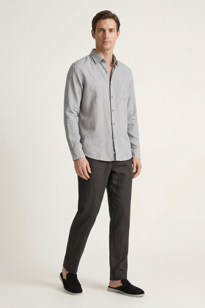 Pisa de Luna Bellucci, conjunto de lino de manga larga para hombre en gris/negro