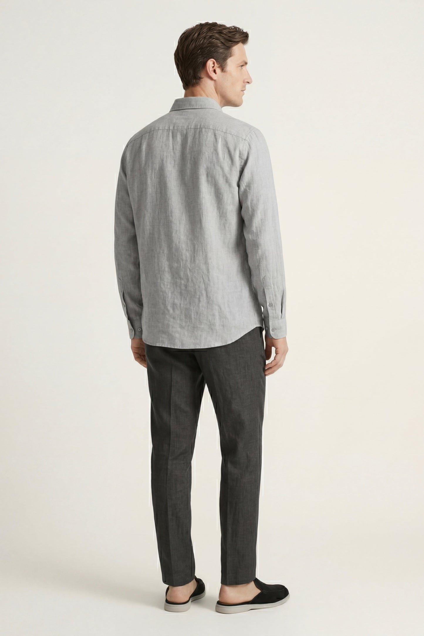 Pisa de Luna Bellucci, conjunto de lino de manga larga para hombre en gris/negro