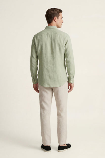 Pisa de Luna Bellucci, conjunto de lino de manga larga para hombre en verde menta/beige