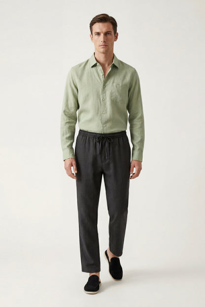 Pisa de Luna Bellucci, conjunto de lino de manga larga para hombre en verde menta/negro