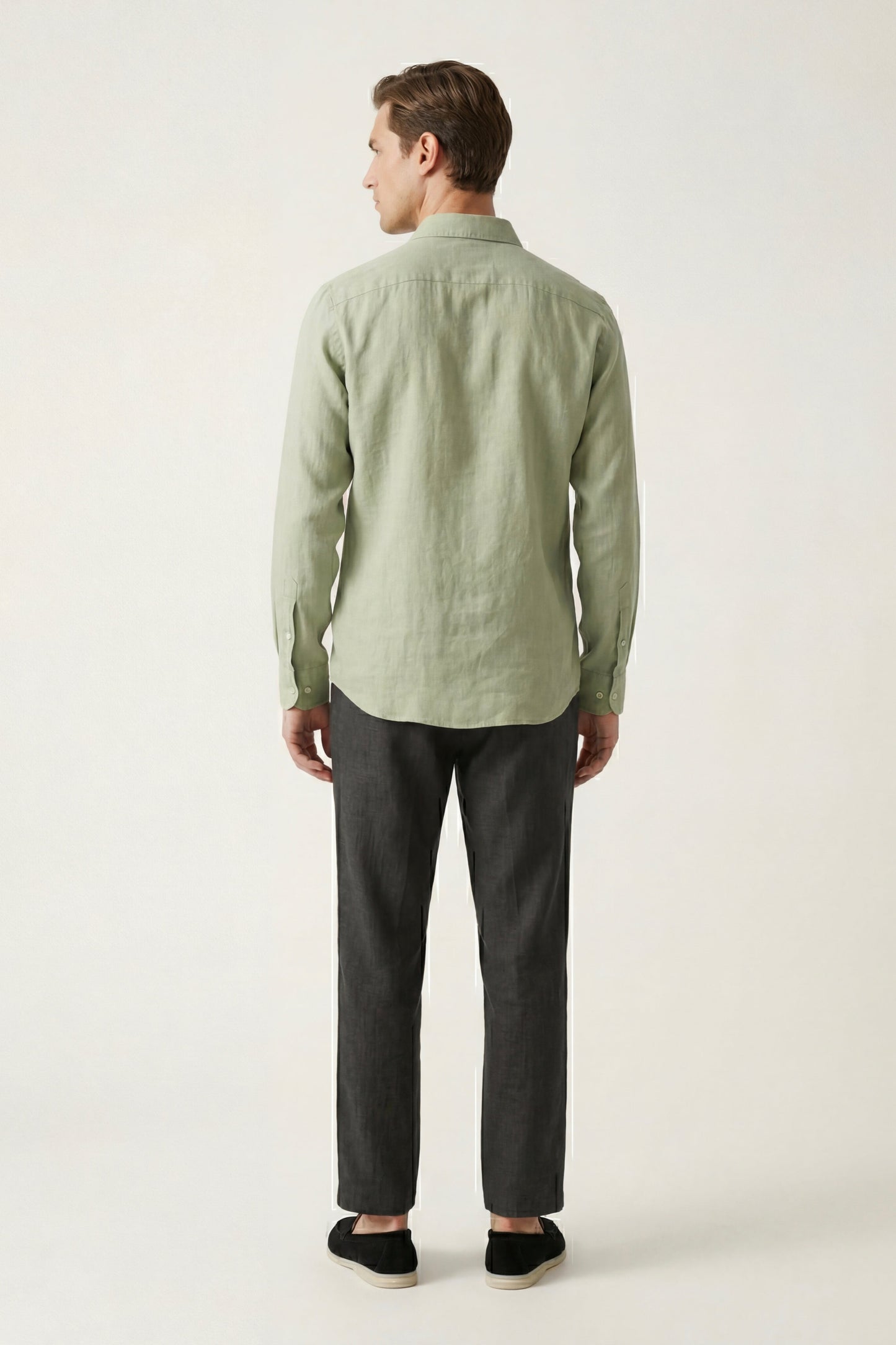 Pisa de Luna Bellucci, conjunto de lino de manga larga para hombre en verde menta/negro