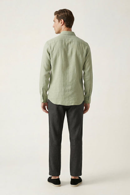Pisa de Luna Bellucci, conjunto de lino de manga larga para hombre en verde menta/negro