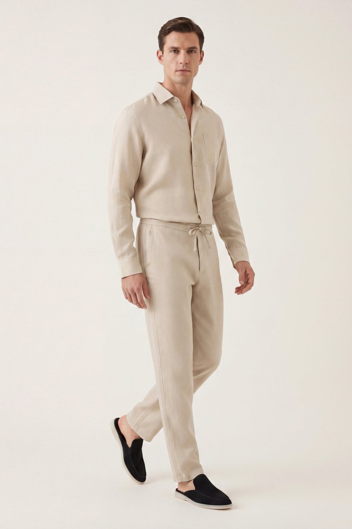 Bellagio de Luna Bellucci, conjunto de lino de manga larga para hombre en beige