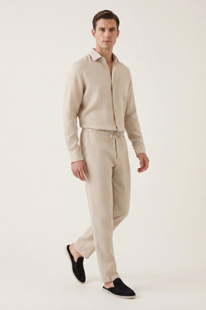 Bellagio de Luna Bellucci, conjunto de lino de manga larga para hombre en beige