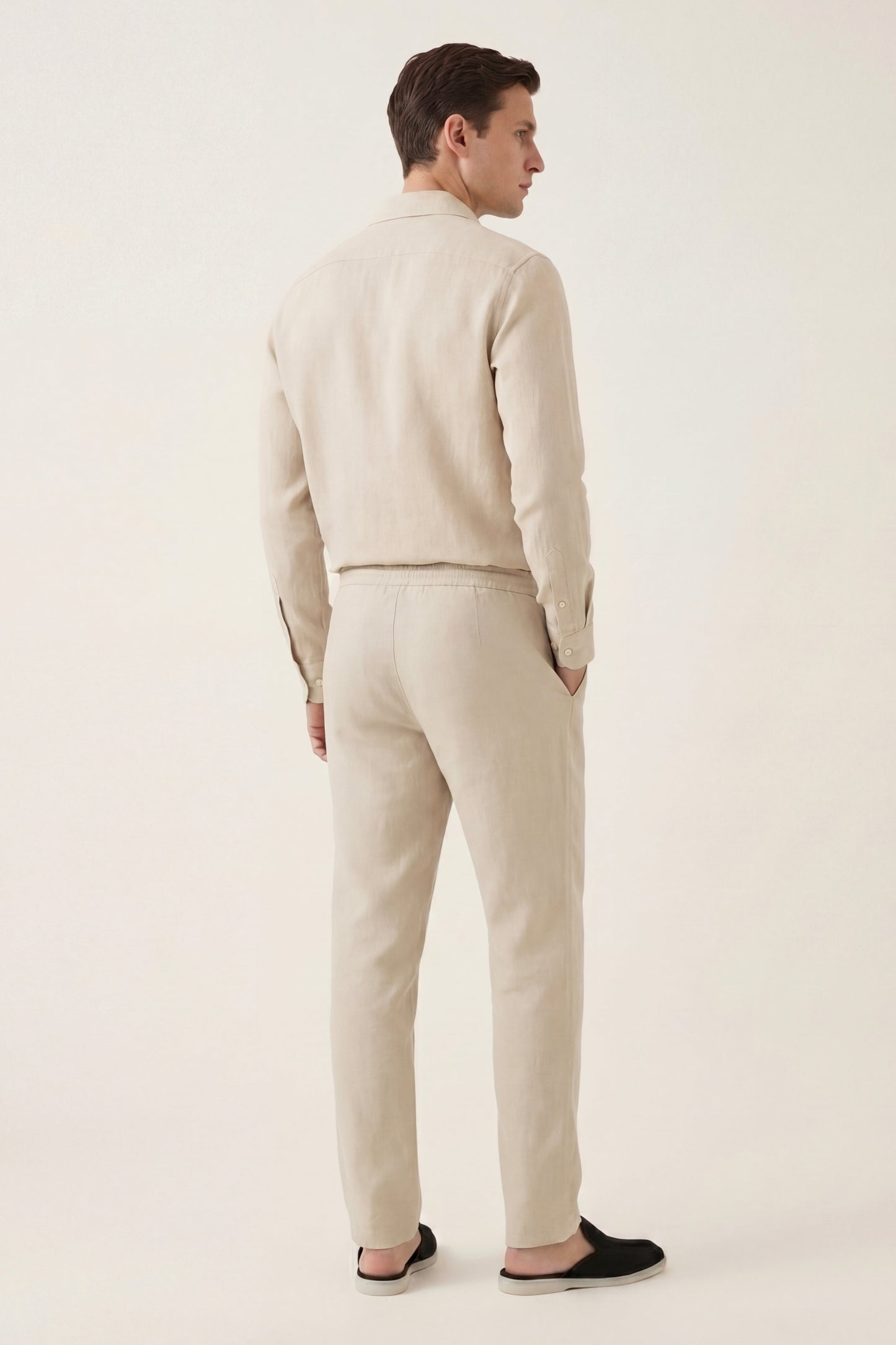 Bellagio de Luna Bellucci, conjunto de lino de manga larga para hombre en beige