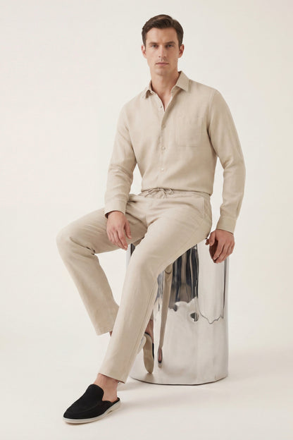 Bellagio de Luna Bellucci, conjunto de lino de manga larga para hombre en beige