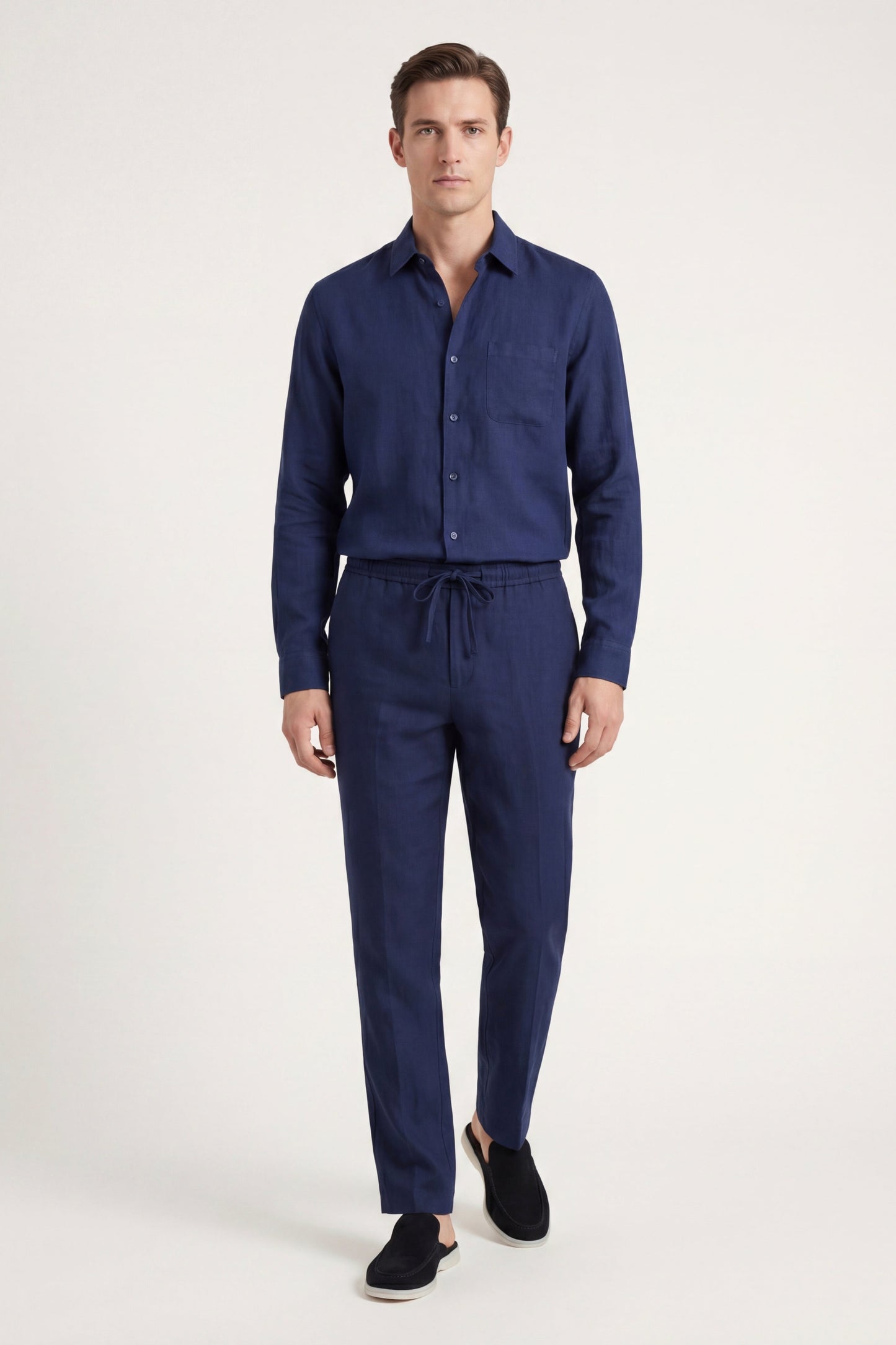 Bellagio de Luna Bellucci, conjunto de lino de manga larga para hombre en azul marino