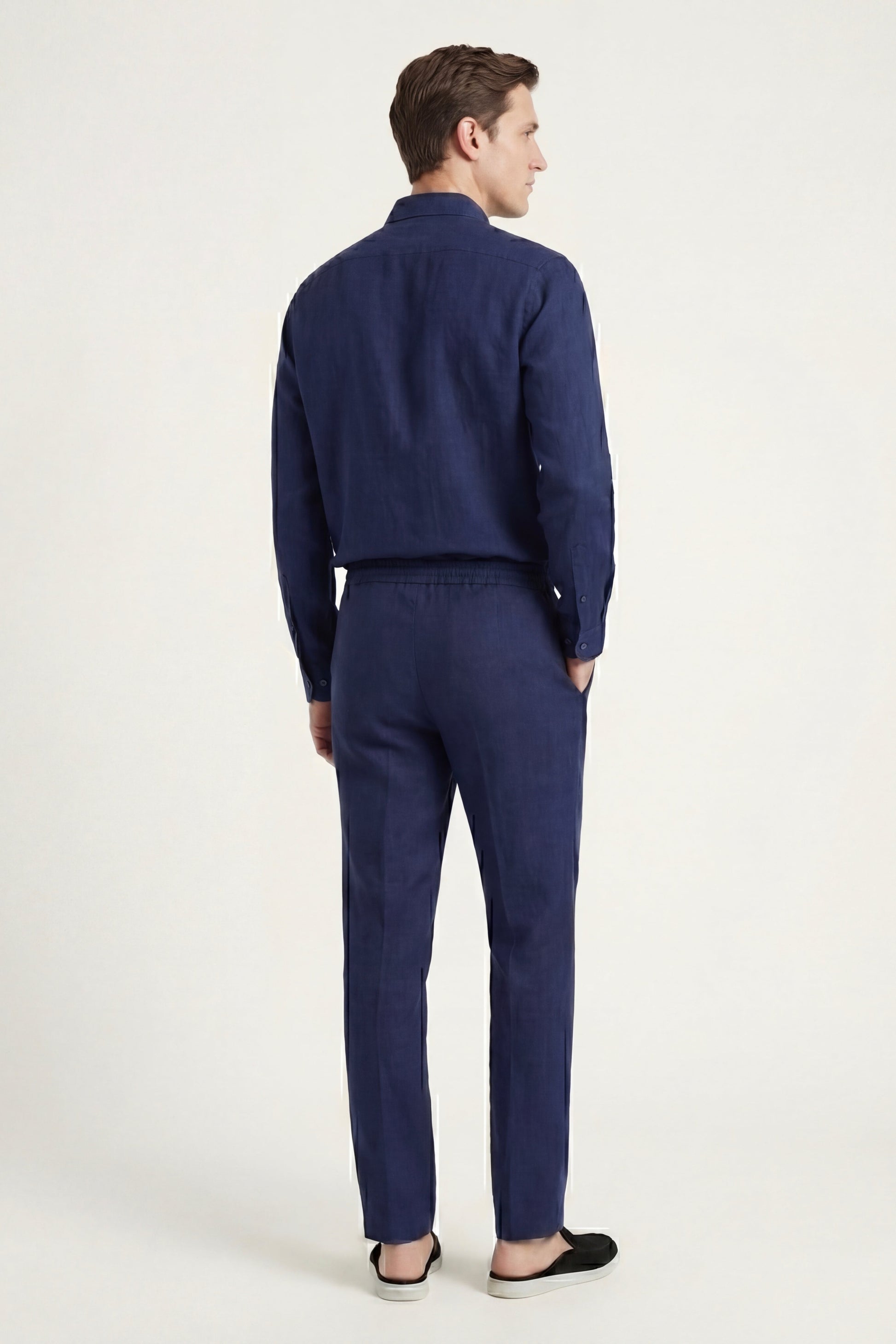 Bellagio de Luna Bellucci, conjunto de lino de manga larga para hombre en azul marino