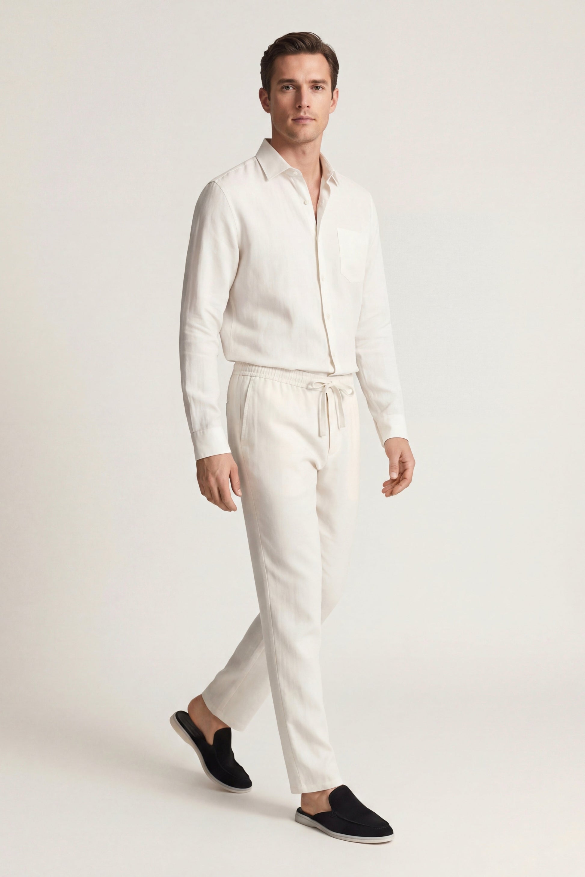 Bellagio de Luna Bellucci, conjunto de lino de manga larga para hombre en blanco