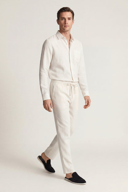Bellagio de Luna Bellucci, conjunto de lino de manga larga para hombre en blanco