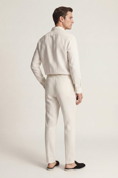 Bellagio de Luna Bellucci, conjunto de lino de manga larga para hombre en blanco